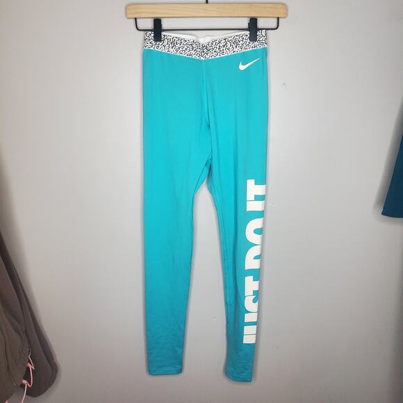 Nike PRO Dri-Fit Mezzo Training Tights Women's XS Turquoise White Logo - Picture 5 of 16